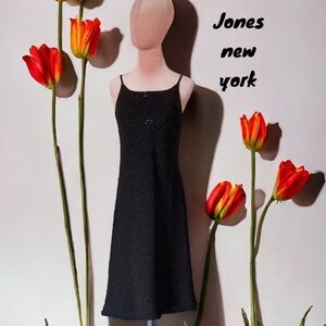 JONES NEW YORK WOMENS SIZE 10 BLACK DRESS PARTY WEDDING PROM SHINY BLACK STONES